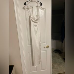 White silk satin dress